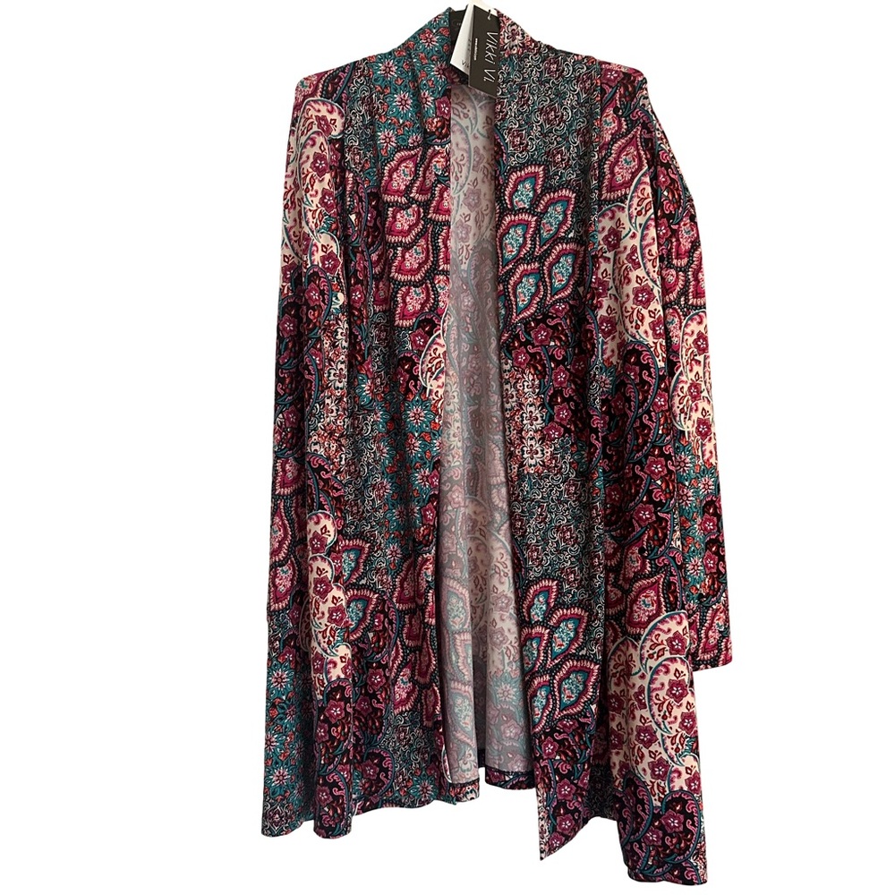 NWT Vikki Vi Colorful Paisley Print Open Front Cardigan